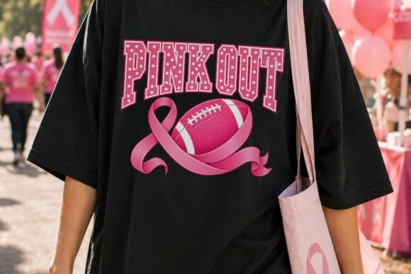 Pink Out Football Ribbon Breast Cancer/October